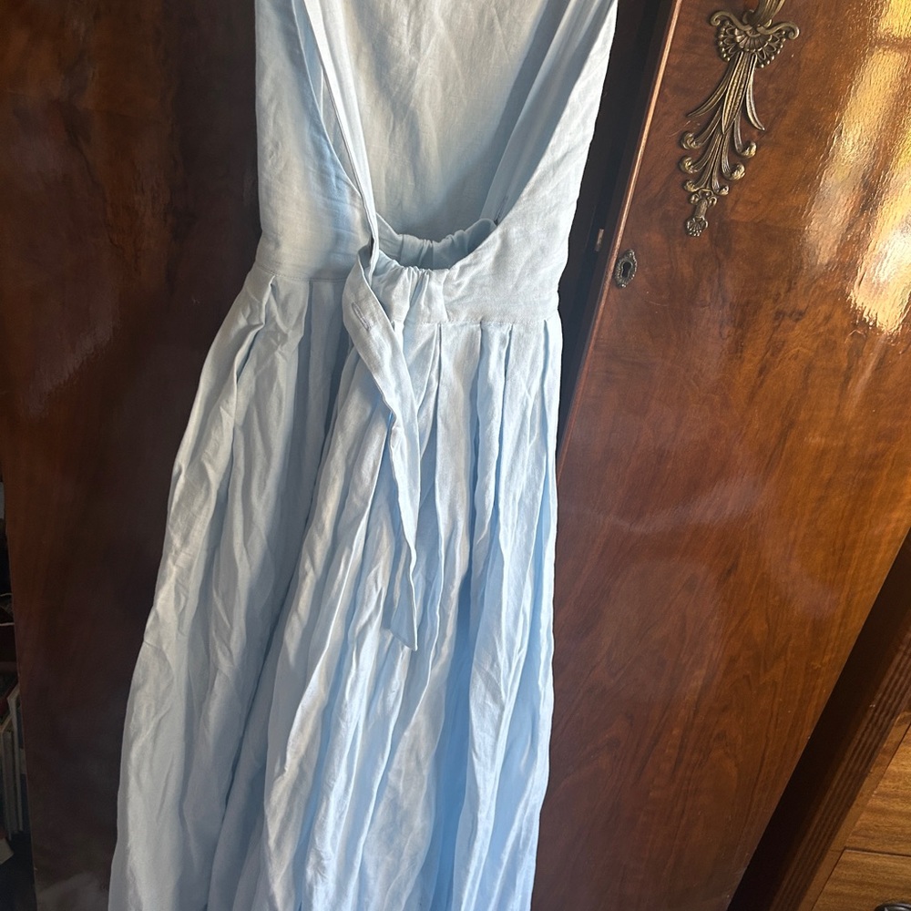 Lelasilk Pale Aqua full linen Maxi Dress - Picture 4 of 9